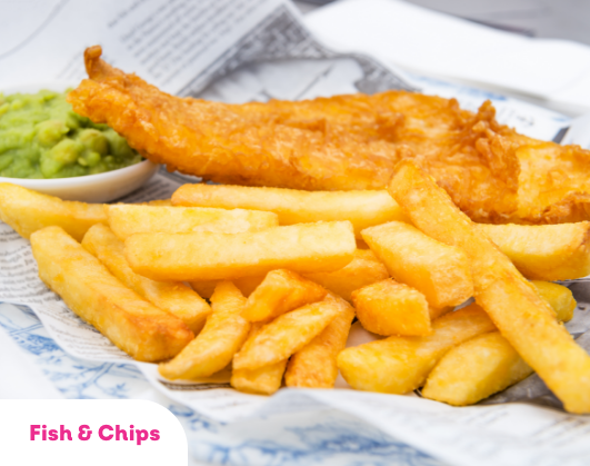 Fish and chips meal served at the seaside